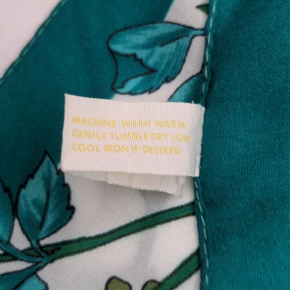 Vintage 60s Floral Scarf Italy Teal and White Garden Cottagecore Spring Summer